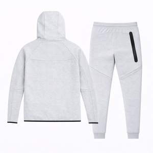 Conjunto Deportivo para Hombre, Chaqueta con Capucha y Cremallera Completa, Pantalones Deportivos, Estilo Windrunner, Tela Fleece Técnica, Color Gris Hielo, para Entrenamiento Atlético - Product Image 2