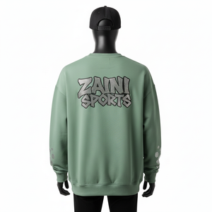 Sweat-shirt oversize pour homme en molleton de coton premium 320 GSM, vert sauge doux, avec strass, logo personnalisé par transfert thermique, sweat-shirts basiques - Product Image 2