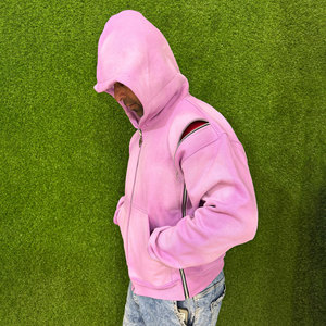 Sweat à capuche zippé unisexe surdimensionné en molleton écologique, mélange de coton et de tissu éponge, effet délavé vintage et vieilli - Product Image 3