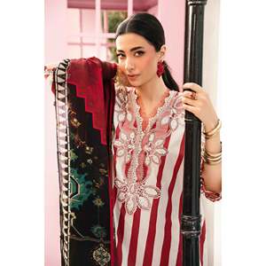 Maria.B Ensemble 3 pièces décontracté printemps/été : chemise brodée imprimée en tissu lawn, dupatta imprimée en mousseline et pantalon imprimé - BIC-2526 - Product Image 6