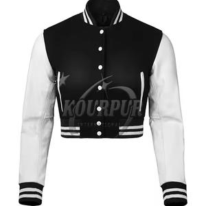 Veste universitaire recadrée de style vintage pour femmes Logo personnalisé respirant à prix raisonnable fait en coton de peau de mouton brut en gros - Product Image 1