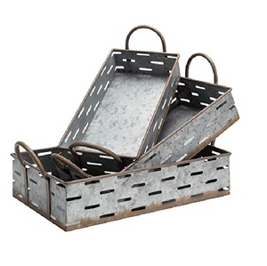 ถาดโลหะชุบสังกะสีทำด้วยมือถาดสำหรับตกแต่งบ้านไร่ถาดเสิร์ฟแบบชนบทรูปทรงตามสั่ง - Product Image 1