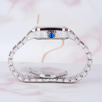 Montre automatique de luxe pour homme entièrement sertie de diamants, style hip-hop, avec boîtier carré et cadran en verre serti de diamants moissanite