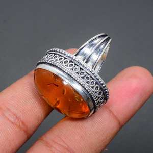Anillos Grandes y Atrevidos con Piedra de Nacimiento, Plata de Ley 925 Maciza, Ámbar Báltico Natural, Gema de Forma Ovalada con Engaste de Bisel, Certificado de Terceros - Product Image 3