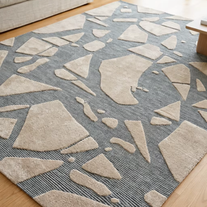 Tapis d'intérieur modernes à motifs géométriques en laine/soie tuftés à la main, avec coussinets antidérapants et support en jute écologique, pour la maison et la prière - Product Image 1