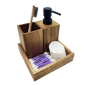 Juego de baño de madera 2 piezas Venta directa de fábrica Dispensador de champú de madera moderno barato Venta superventas - Product Image 3
