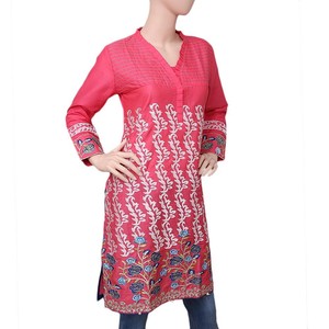 Women's Embroidered Cotton <b>Kurti</b> - Pink - Product Image 1