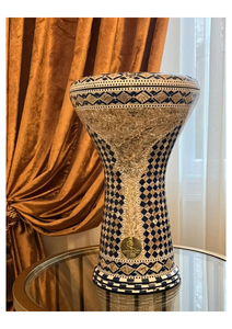 Darbuka Doumbek Gawharet El Fan de 17.5 pulgadas, tambor folclórico hecho a mano con incrustaciones de aluminio y nácar - Product Image 6