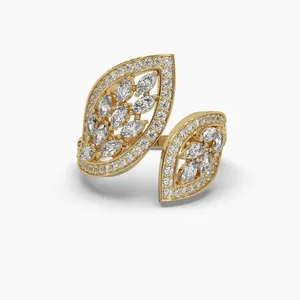Luxury 10K 14K 18K Gold 0.70 Ct Marquise Moissanite Leaf Statement <b>Ring</b> For Women Wholesale Jewelry Supplier - Product Image 6