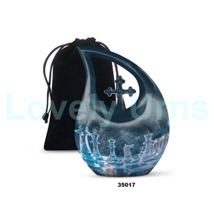 Urna para adultos de cremación de ajedrez con gota de lágrima marrón para cenizas humanas, urna conmemorativa de cruz grande decorativa con bolsa de terciopelo gratis - Product Image 3