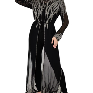 Robe Abaya Caftan de Luxe pour Réception de Mariage Printemps 2025, Style Moyen-Orient, Dubaï, Turquie, Arabe, Ouverture Devant, Georgette Anti-boulochage - Product Image 1