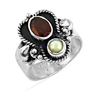 "925 Silver Pearl <b>Ring</b> with Garnet <b>for</b> <b>Women</b> <b>Statement</b> Jewelry" - Product Image 2