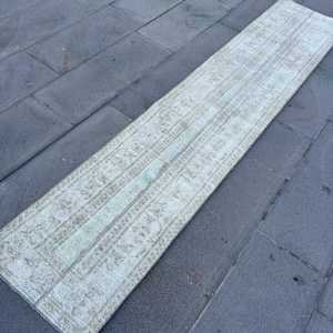 1.6x8.3 ft Turkish <b>Runner</b> <b>Rug</b>, Vintage Gray Solid <b>Rug</b> - Product Image 2