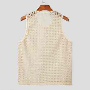 2025 verano nuevo estilo moda hombres Casual sin mangas camisetas sin mangas transpirable ahueca hacia fuera chalecos de malla estilo de vacaciones Popular - Product Image 4