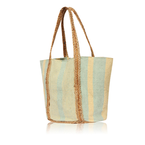 Trending Striped Cotton/<b>Jute</b> Tote <b>Bag</b> Customized Size Beach <b>Shopping</b> <b>Bag</b> Shoulder Length Handle Light Green Yellow Pattern <b>Bag</b> - Product Image 4