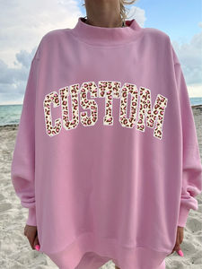 Sudadera de Invierno de Manga Larga con Cuello Alto Simulado, de Felpa, Holgada, con Logotipo Personalizado en la Parte Delantera para Mujer - Product Image 6