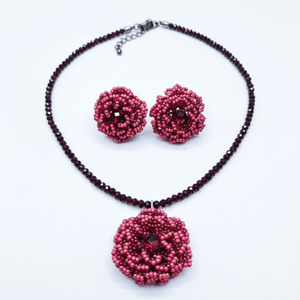 Garnet Dusk Bloom <b>Beaded</b> <b>Set</b> Classic Fine Jewelry with Pear Emerald Cut Diamonds Available White Rose Gold for Weddings Parties - Product Image 2