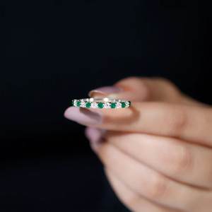 Piedra de circón verde corte redondo relleno de oro sólido 925 plata esterlina mujer chica anillo de compromiso de boda joyería de moda - Product Image 5