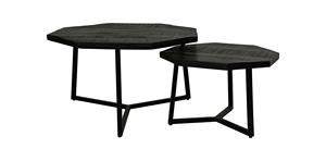 Solid <b>Wood</b> Top Rustic Black Finish Nesting Tables <b>Set</b> of 2 for Home Living Room Cafe Restaurant Coffee Table Home Furniture - Product Image 3