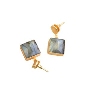 Boucles d'oreilles pendantes en laiton naturel, fabrication artisanale, pierres semi-précieuses, finition plaquée or 18 carats, style tendance, export en gros - Product Image 4