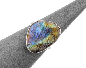 Bagues en laiton rhodié pour hommes faites à la main pierres précieuses de Labradorite brute cristaux plaqués argent pour mariages fêtes incrustation de réglage de lunette - Product Image 5