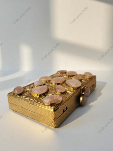 Bolso de Mano con Paneles de Cuarzo Rosa y Marco Texturizado Dorado con Piedras Naturales Rosa Suave, Bolso de Lujo para Mujer - Product Image 4