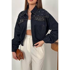Short <b>Denim</b> <b>Jacket</b> with Blue Stones - Blue - Product Image 4