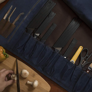 Rouleau de couteau en toile cirée durable personnalisé avec logo 15 fentes pour couteaux Sac en cuir pour chef LCKR-0017 - Product Image 5