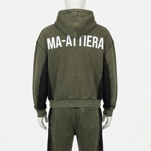Ensemble survêtement jogging surdimensionné personnalisé vert olive et noir pour homme - Product Image 3