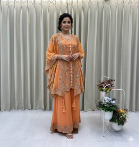 Unity Luxure Premium Georgette Embroidered Kurta Set with Palazzo & <b>Cape</b> Dupatta Festive Wear - Product Image 1
