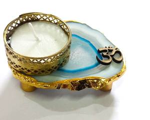 Amayra Crystals Exports 100% Piedra semipreciosa genuina Artesanía Piedra preciosa Ágata Púrpura OHM Posavasos Portavelas hecho a mano - Product Image 4