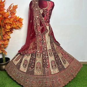 Luxurious Velvet Bridal Lehenga Choli Multi-Colour 12 Kali 5 <b>Meter</b> Flair Double Dupatta Butti Jarakan Rajwadi Look Set Parties - Product Image 1