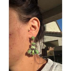 Sheila Becenti Sonoran Gold Turquoise & Sterling Silver Drop <b>Earrings</b> <b>Post</b> Dangle Cluster Design for Gift - Product Image 2