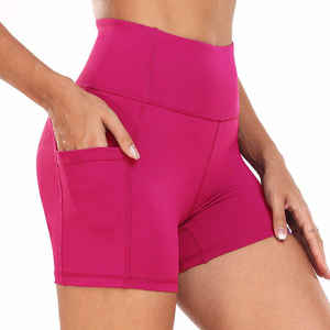 Cintura alta sin costuras transpirable ecológico Spandex/Nylon Yoga Shorts Leggings ajustados patrón sólido venta al por mayor de alta calidad - Product Image 2