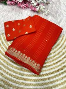 Vêtements de fête pour mariage indien Chinon Purple Saree Designer traditionnel avec chemisier Fancy Ethnic Indian Festival Wear For Women Girls - Product Image 4