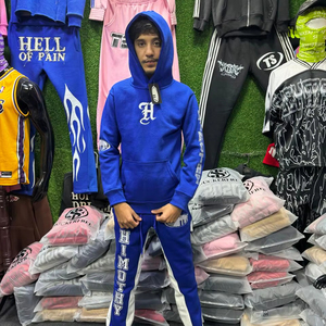 Sudadera personalizada con parche bordado en 3D y estampado de hojaldre para hombre, ropa de calle de talla grande, Sudadera con capucha lavada con ácido desteñida al sol y pantalón acampanado - Product Image 1