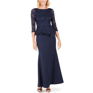 Abito da ballo lungo da donna Jessica Howard blu navy con peplum, linea ad A, decorazioni di paillettes, taglia 6 - Product Image 1