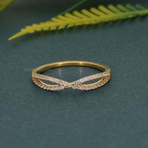 Elegante IGI certificado VVS Lab Grown Diamond 14K oro sólido Crossover Pave Set anillo de boda joyería de gama alta para regalo de mujer - Product Image 1