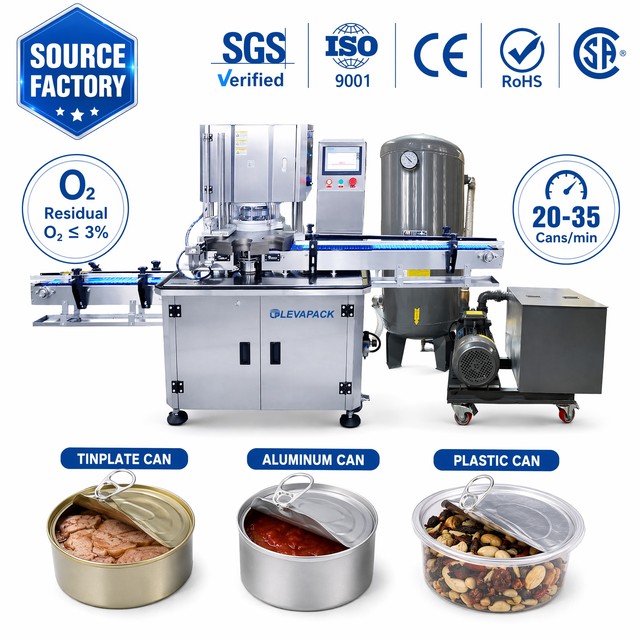 Fully Automatic Vacuum Can Sealing Machine 20-35 Cans/min Negative Pressure Tin Can Sealer for Food Beverage Meat Coffee Powder