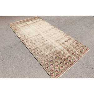 พรมวินเทจขนาด 4.1x8 ฟุต, พรมตุรกี, พรมขนสัตว์สีขาวน้ำเงินสไตล์ตะวันตกเฉียงใต้ - Product Image 4