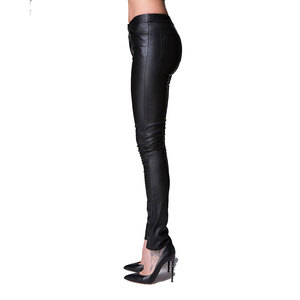 Trendy Custom Made Stretch Leather Pants Green Fashion <b>Trousers</b> with Lace Decoration Logo Washed Technique Long for <b>Winter</b> - Product Image 4