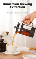 Nouvelle cafetière à piston en verre à double paroi de 1000 ml, résistante à la chaleur, avec revêtement anti-corrosion, compatible eau bouillante, style classique