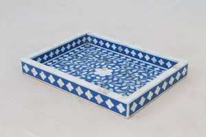 Bandeja para servir de madera y bambú ecológica hecha a mano al por mayor con incrustaciones de nácar para alojamiento de alimentos - Product Image 5