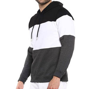 OEM Custom Men <b>Hoodie</b> Black White Charcoal Grey Tri Tone Colour Black <b>Fleece</b> Pullover Horizontal Panel <b>Hoodie</b> Factory Wholesale - Product Image 4
