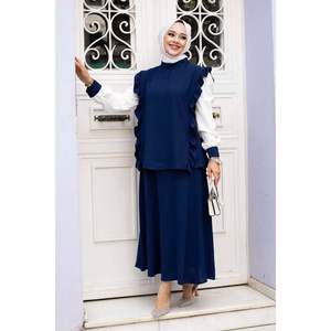 Ensemble Hijab 2 Pièces à Volants Bleu Marine - Product Image 5