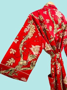 Bata Kimono de Algodón Rojo con Estampado Artesanal, Tallas Grandes para Mujer, Bata Floral Ligera para Descansar, Regalo - Product Image 2