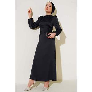 Robe en satin avec détail de corde latérale Noir - Product Image 2