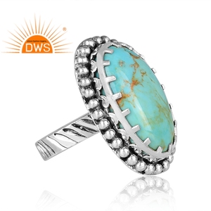 Latest Trending Sterling Silver Natural Kingman <b>Turquoise</b> Gemstone Stackable <b>Ring</b> for Women Bezel Setting Party Custom Jewelry - Product Image 2