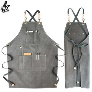 Delantal de peluquería gris personalizado para hombres y mujeres, 3 bolsillos, herramientas de corte de tela de cuero, ropa de trabajo, logotipo personalizado, Material de lona de algodón - Product Image 2