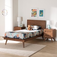 Ensemble de chambre à coucher 3/4/5 pièces en châtaignier, en bois fini brun noyer et rotin, tailles de lit multiples